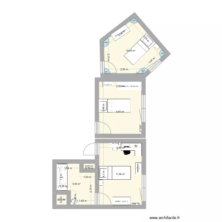 Chambre. Plan de 6  et 38 m²