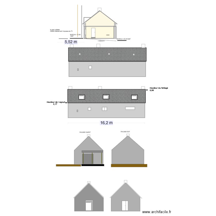 Projet facade arrière et est ouest. Plan de 0 pièce et 0 m2
