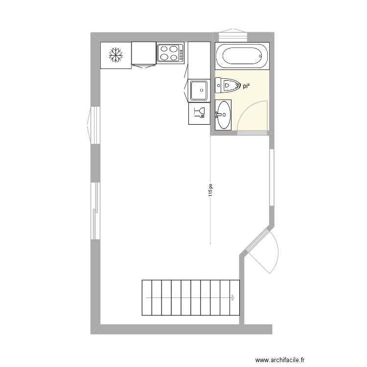 young. Plan de 1 pièce et 3 m2