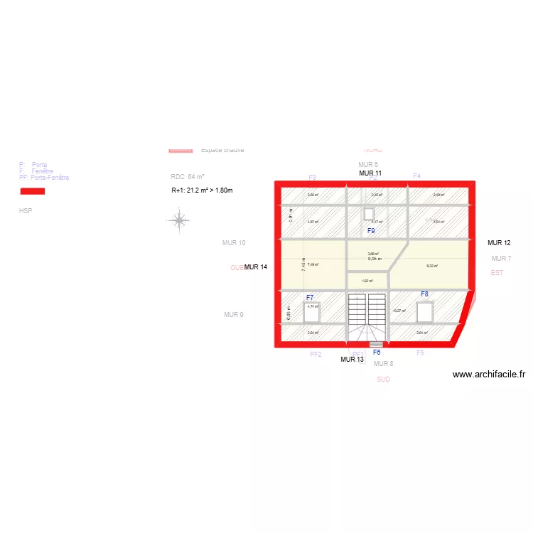 DIEZ_ Existant. Plan de 22 pièces et 192 m²