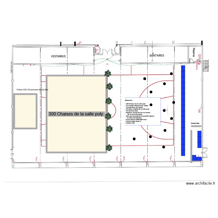 salle de basket voeux 2025. Plan de 2 pièces et 232 m2