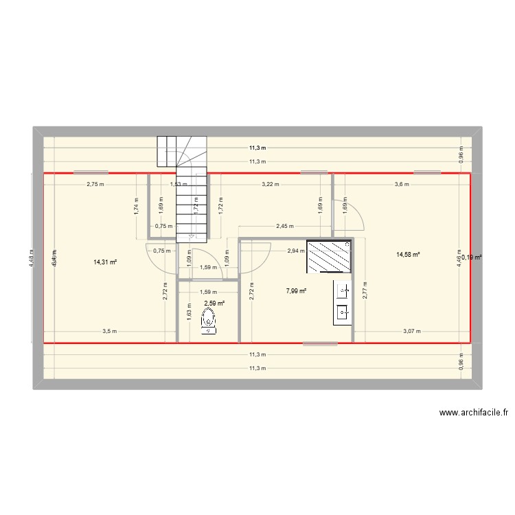 Trie chateau étage rénové. Plan de 7 pièces et 71 m2