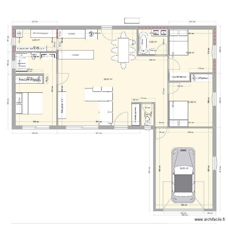 Maison L3. Plan de 8 pièces et 124 m2