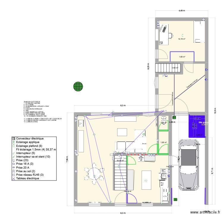 Maison config n°2. Plan de 8 pièces et 89 m2