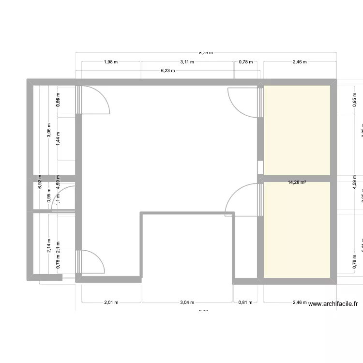 terrasse. Plan de 1 Pièce et 14 m²
