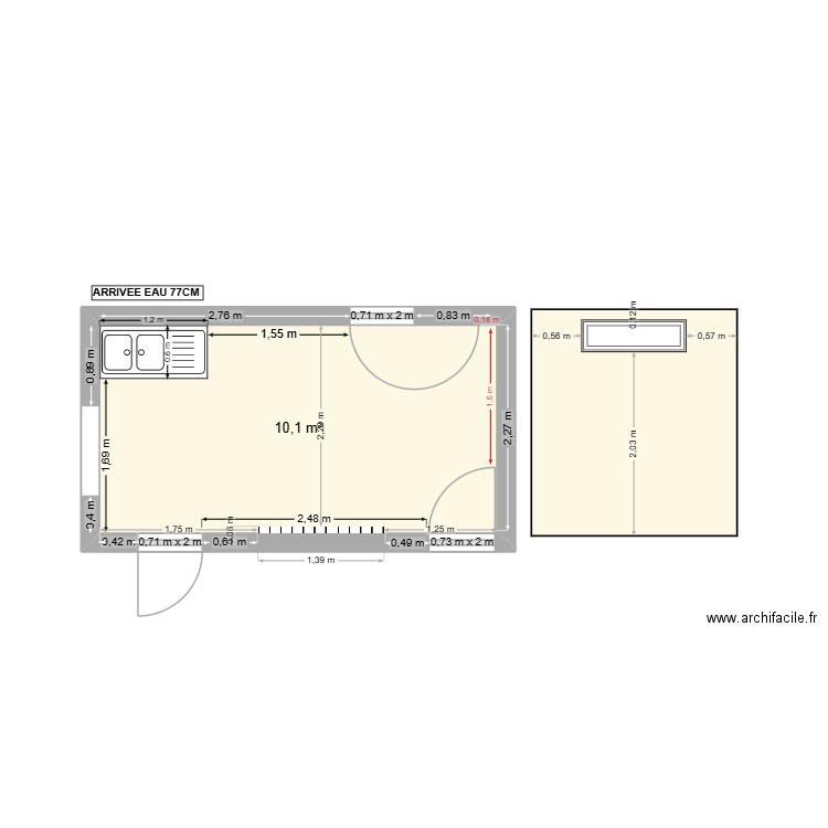 labo. Plan de 1 pièce et 10 m2