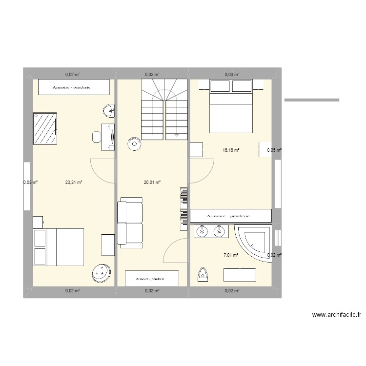 Lacay etage. Plan de 13 pièces et 67 m2