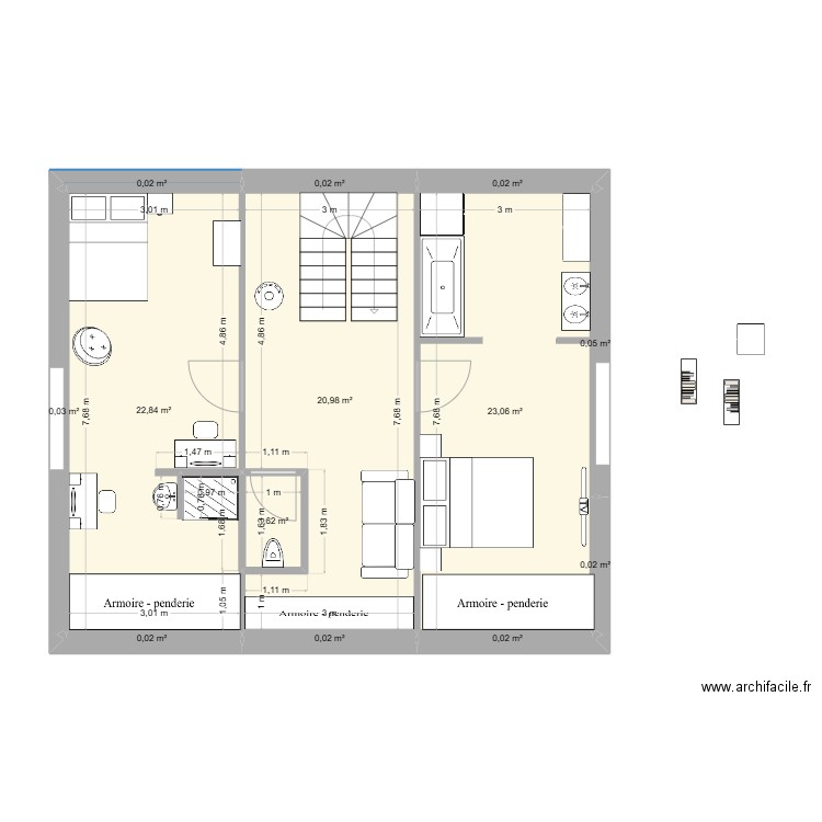 Lacay etage. Plan de 13 pièces et 69 m2