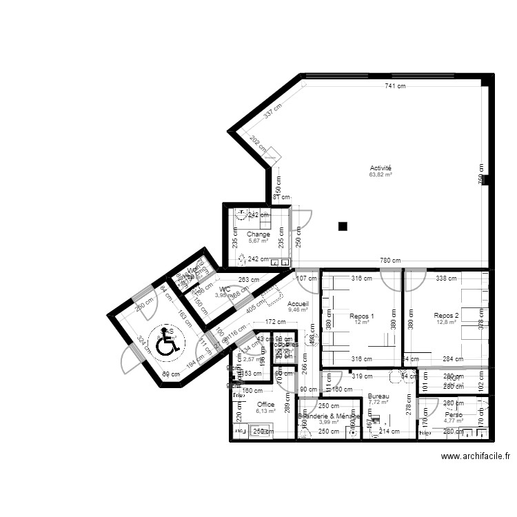 BAGNEUX3 rectif cotes. Plan de 15 pièces et 147 m2