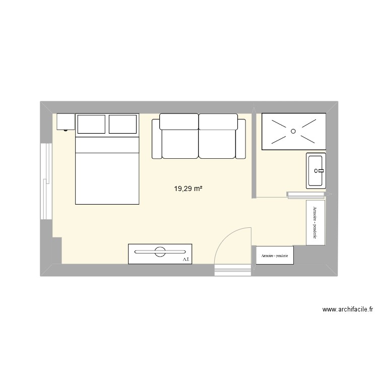 Transfo bureau. Plan de 1 pièce et 19 m2