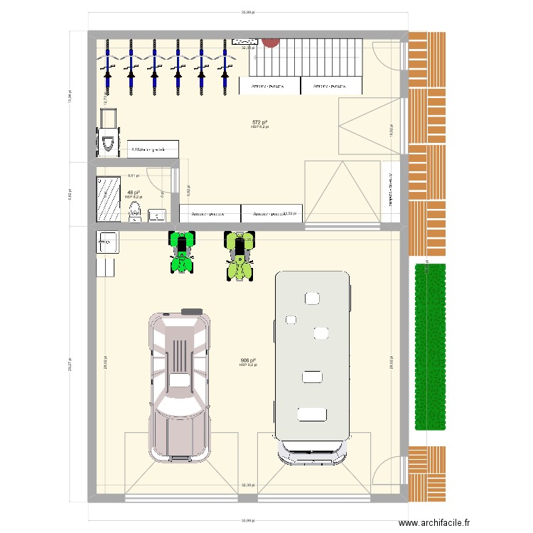 Garage 34 x 50 - 2. Plan de 3 pièces et 142 m2