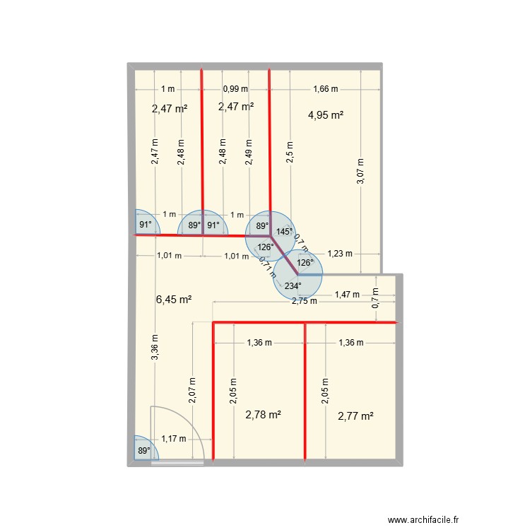 voliere A. Plan de 6 pièces et 22 m2