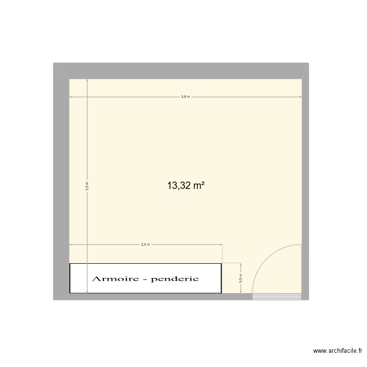 chambre 1. Plan de 1 pièce et 13 m2