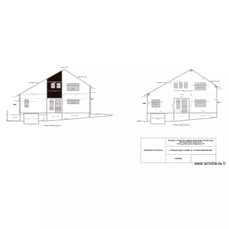 SORIN FACDE OUEST AVANT ET APRES RENOVATION 2. Plan de 20 et 195 m² SORIN FACDE OUEST AVANT ET APRES RENOVATION 2. Plan de 20 et 195 m²
