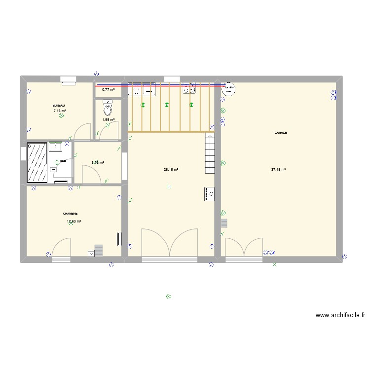 chollet. Plan de 7 pièces et 92 m2