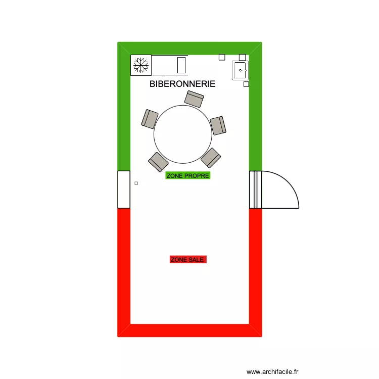 Biberonnerie. Plan de 1  et 14 m²