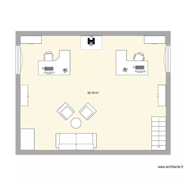 &eacute;tage hall. Plan de 1  et 52 m²