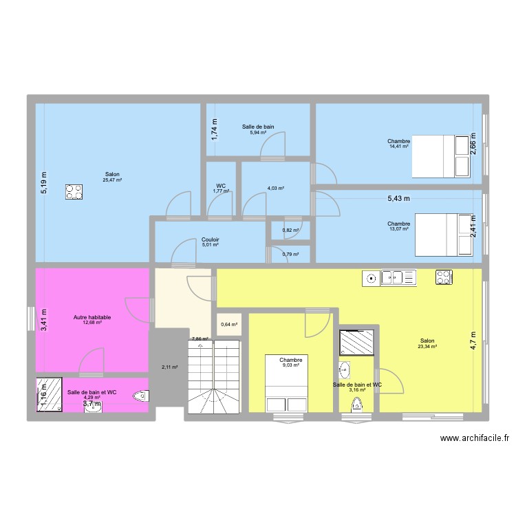 CORBARIEU 1ERE. Plan de 15 pièces et 136 m2