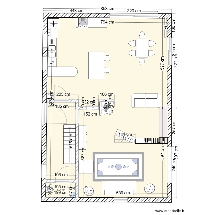 projet. Plan de 2 pièces et 93 m2
