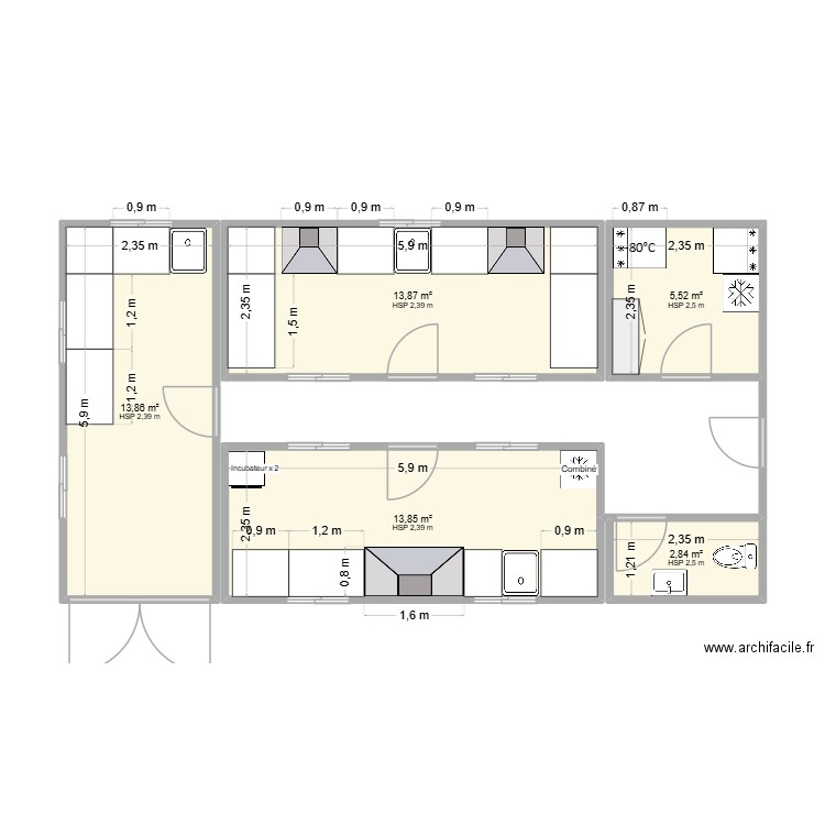 Projet structure modulaire 1 rdc. Plan de 5 pièces et 50 m2