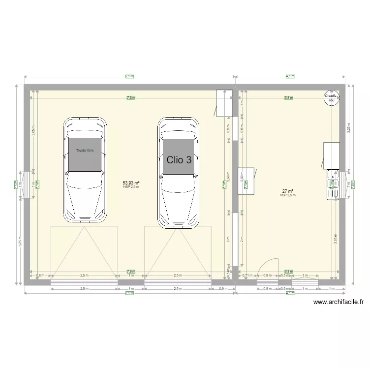 Travaux. Plan de 2  et 81 m²