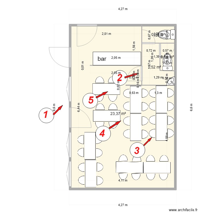 la nova plan et photos (existant). Plan de 4 pièces et 26 m2