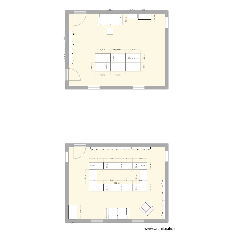 Salle Repos. Plan de 2 pièces et 96 m2