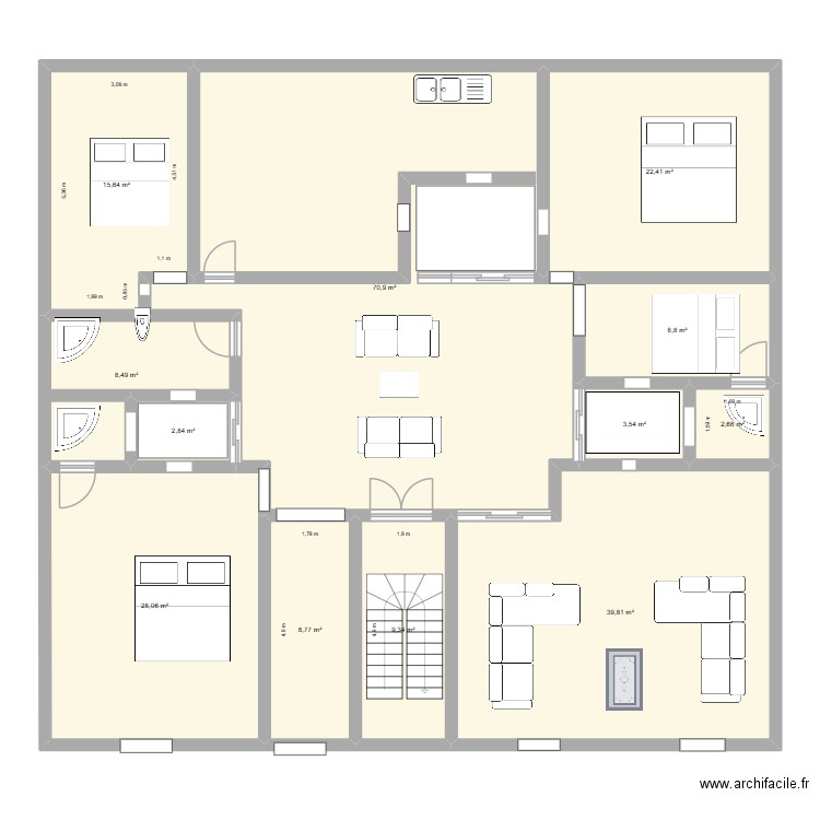 PLAN BABA. Plan de 12 pièces et 221 m2