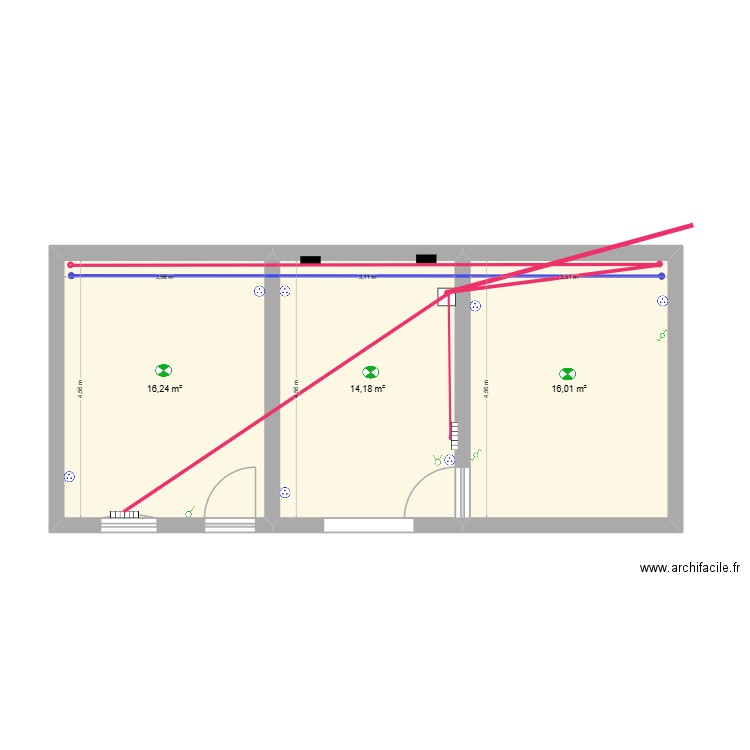 extension Kévin. Plan de 3 pièces et 46 m2