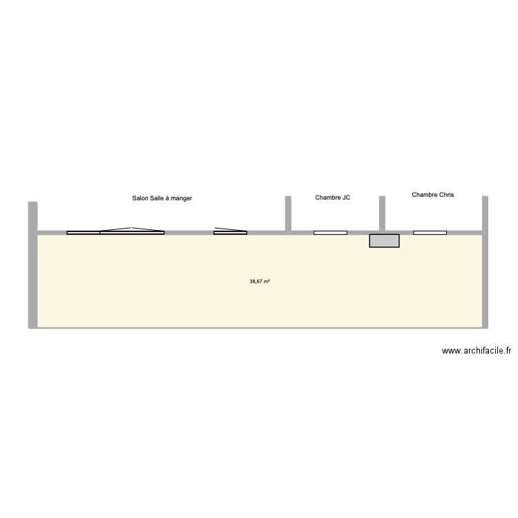 Terrasse est les voiles. Plan de 1 pièce et 39 m2