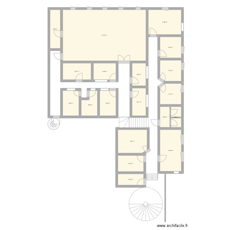 Secours-Etage. Plan de 19 pièces et 176 m2