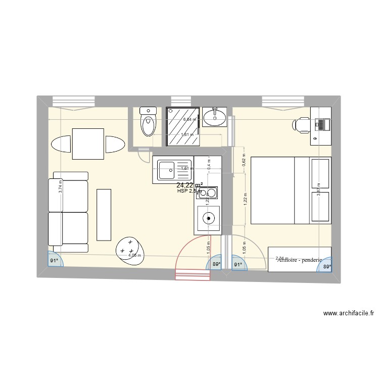 Docteur 2. Plan de 1 pièce et 24 m2