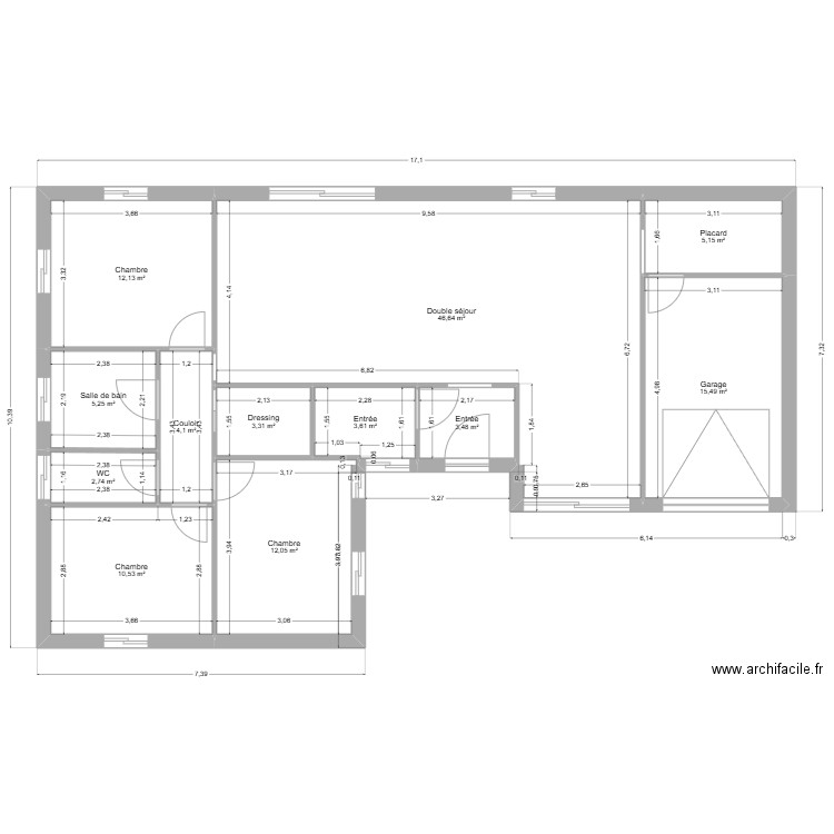 Maison 5 cotations. Plan de 12 pièces et 124 m2