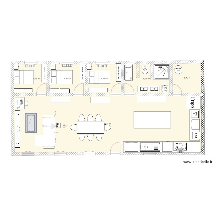 MAMI  JOB. Plan de 6 pièces et 105 m2