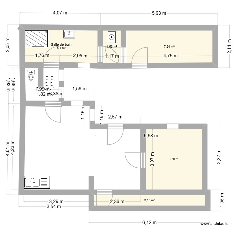 toiussain. Plan de 5 pièces et 27 m2