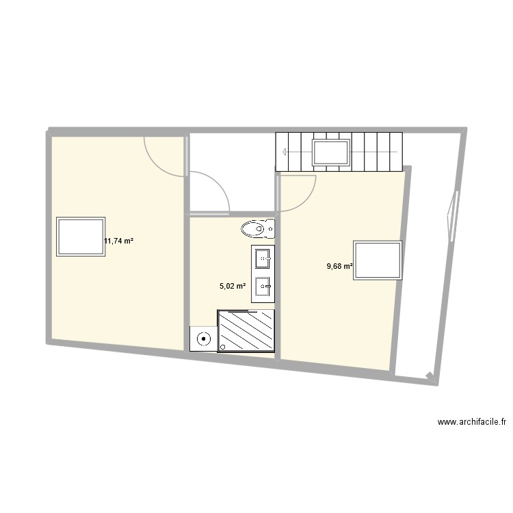 Pierre coeur 2. Plan de 3 pièces et 26 m2