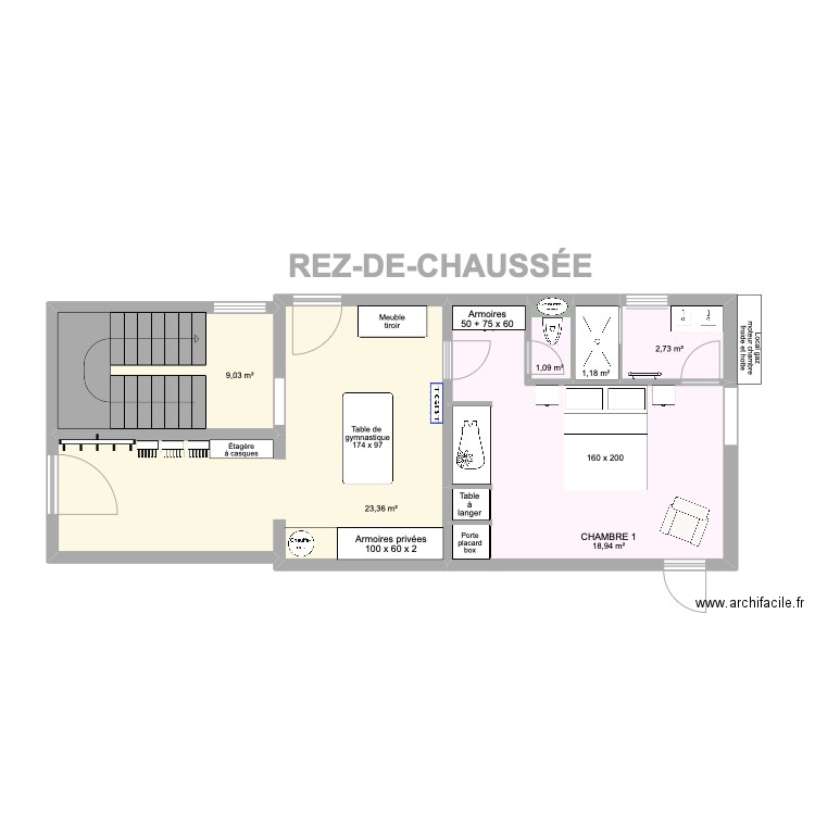 REZ-DE-CHAUSSÉE DÉFINITIF. Plan de 6 pièces et 56 m2