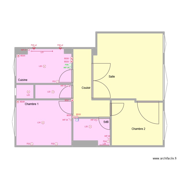 Plan VIRE - électricité - SECTEUR 2. Plan de 12 pièces et 61 m2