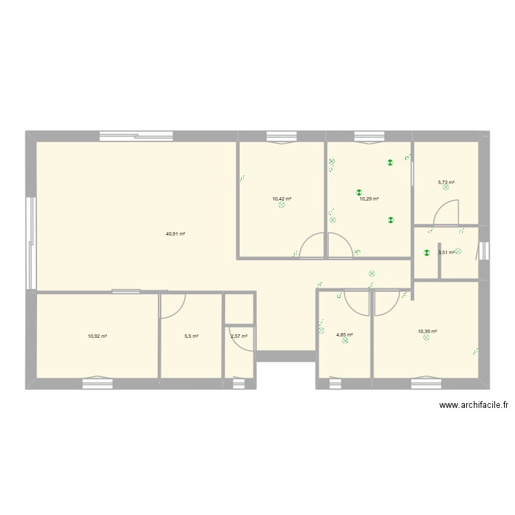 Eclairage ch et sdb. Plan de 10 pièces et 105 m2
