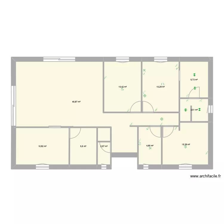 Eclairage ch et sdb. Plan de 10 pièces et 105 m²