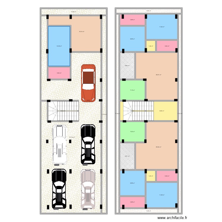 8/25 2x2. Plan de 29 pièces et 352 m2