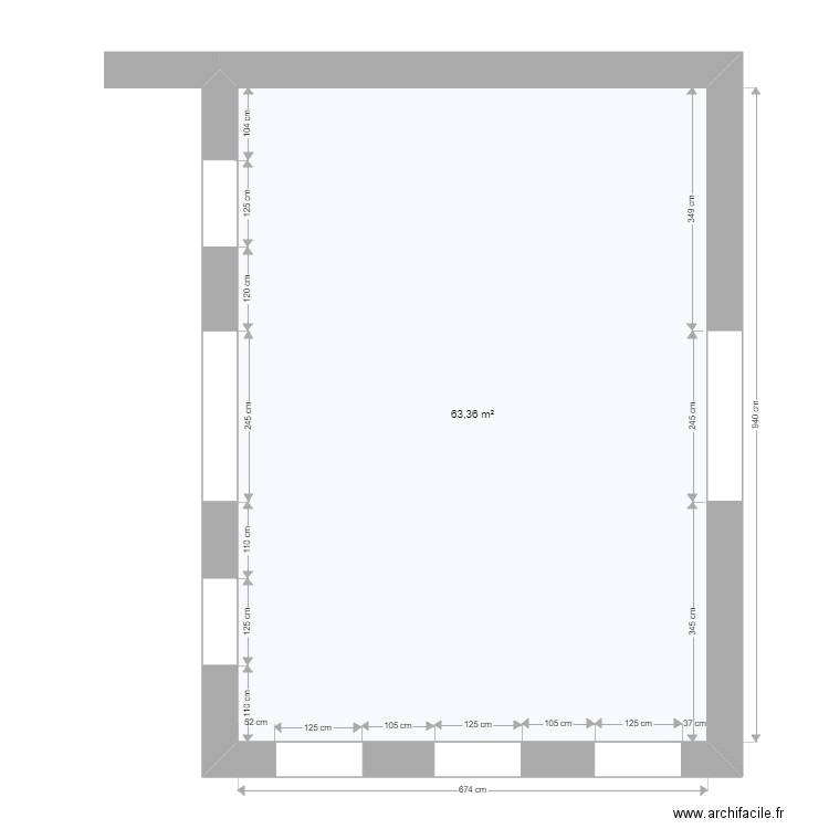 0.0 plan de base. Plan de 2 pièces et 127 m2