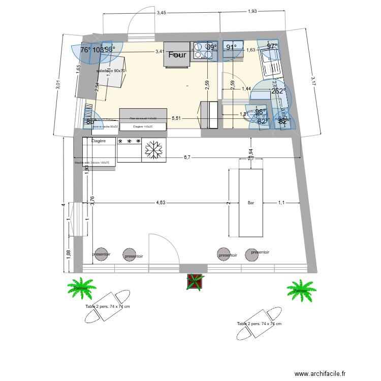 saintes. Plan de 1 pièce et 14 m2