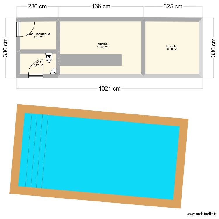 piscine delph. Plan de 4 pièces et 25 m2