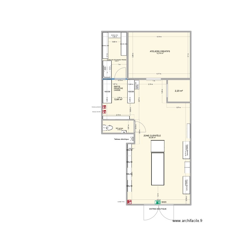 MESURES BOUTIQUE ATELIER KOKETTE. Plan de 6 pièces et 58 m2