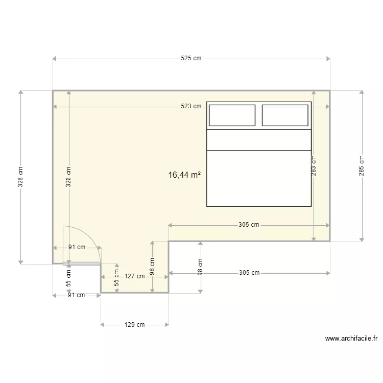 Plan chambre. Plan de 1  et 16 m²