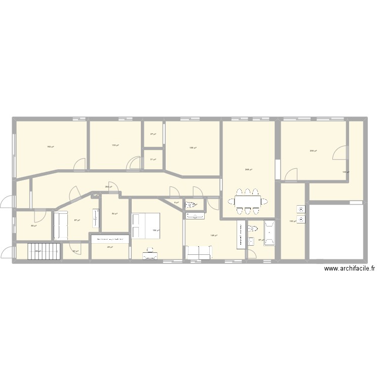 5722 100. Plan de 22 pièces et 199 m2