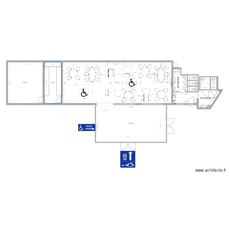 Restaurant. Plan de 11 pièces et 212 m2