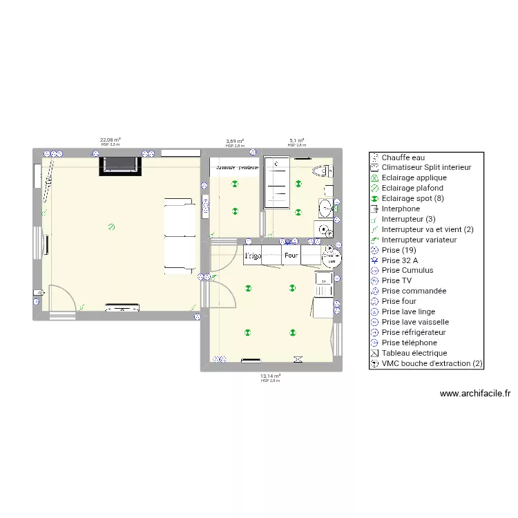 chateau. Plan de 4  et 44 m²