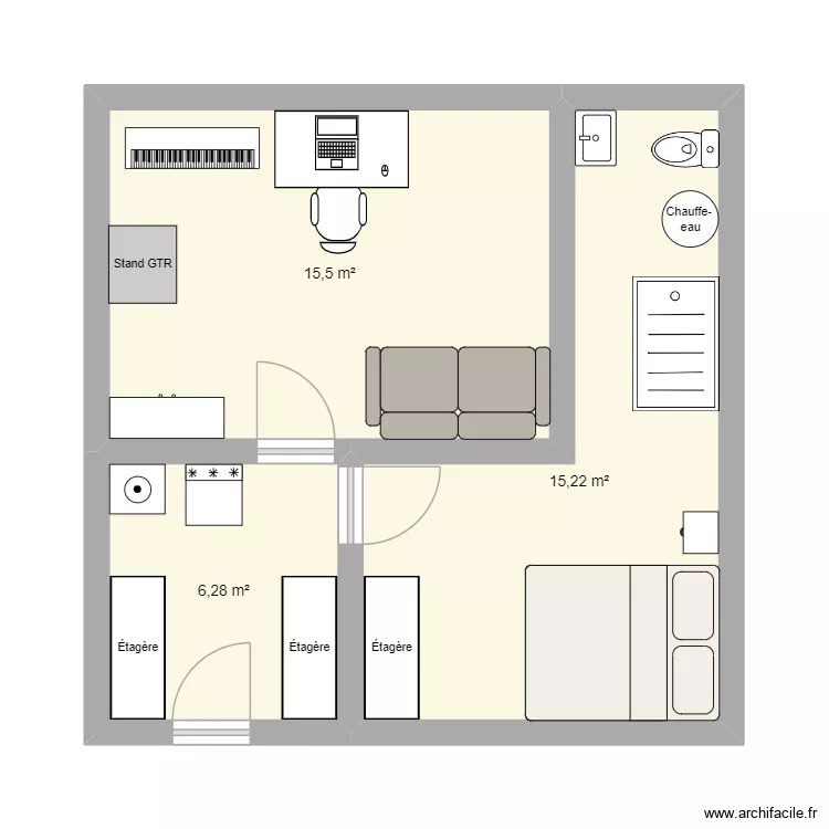 Maison Richard V.1. Plan de 3 Pièces et 37 m²